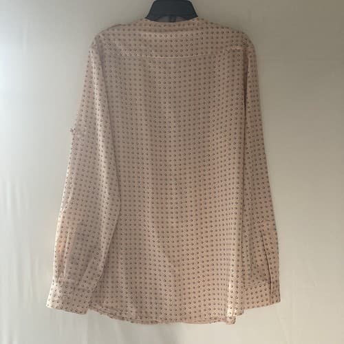 Calvin Klein Women's Medium Blouse Button Up Long Roll Tab Sleeve Peach Dots Top - Thumbnail 10