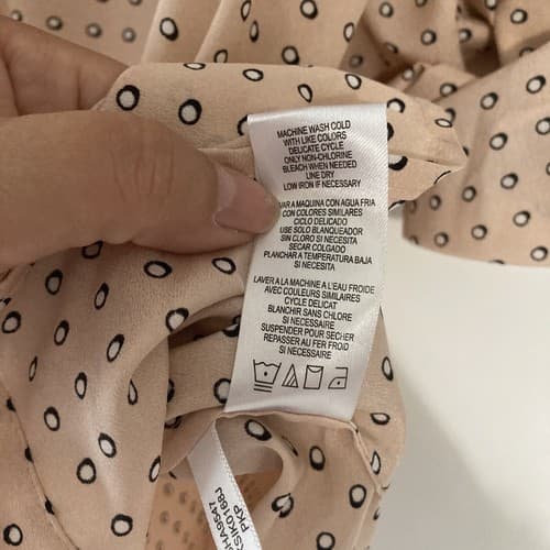 Calvin Klein Women's Medium Blouse Button Up Long Roll Tab Sleeve Peach Dots Top - Thumbnail 12