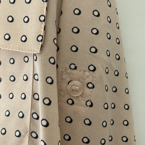 Calvin Klein Women's Medium Blouse Button Up Long Roll Tab Sleeve Peach Dots Top - Thumbnail 5