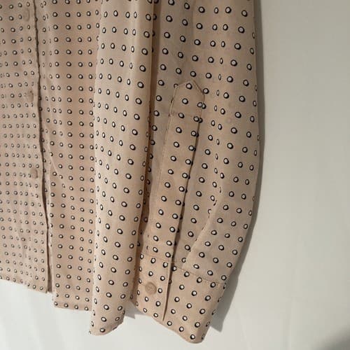 Calvin Klein Women's Medium Blouse Button Up Long Roll Tab Sleeve Peach Dots Top - Thumbnail 8