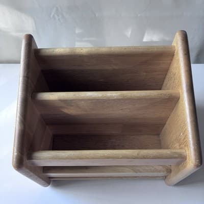 Vintage Solid Wood Desk Caddy Organizer Mail Holder Minimalist Natural Finish - Thumbnail 5