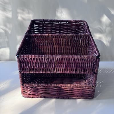 Vintage Wicker Rattan Desk Caddy Organizer Mail Holder Boho Retro Cottage