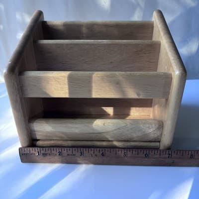 Vintage Solid Wood Desk Caddy Organizer Mail Holder Minimalist Natural Finish - Thumbnail 9