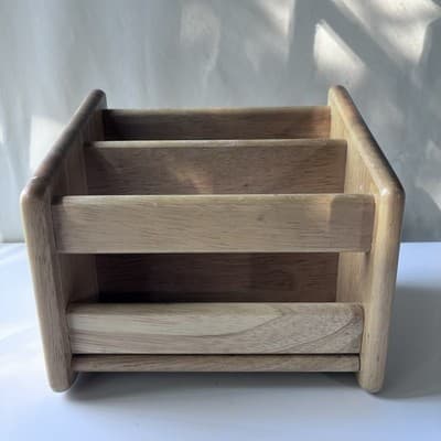Vintage Solid Wood Desk Caddy Organizer Mail Holder Minimalist Natural Finish - Thumbnail 19