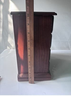Vintage Wood Jewelry Box with 3 Drawers Flip Up Top With Mirror Approx 10X5X10.5 - Thumbnail 2