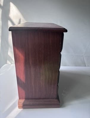 Vintage Wood Jewelry Box with 3 Drawers Flip Up Top With Mirror Approx 10X5X10.5 - Thumbnail 5