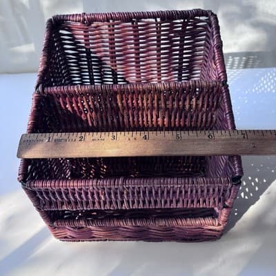 Vintage Wicker Rattan Desk Caddy Organizer Mail Holder Boho Retro Cottage - Thumbnail 2