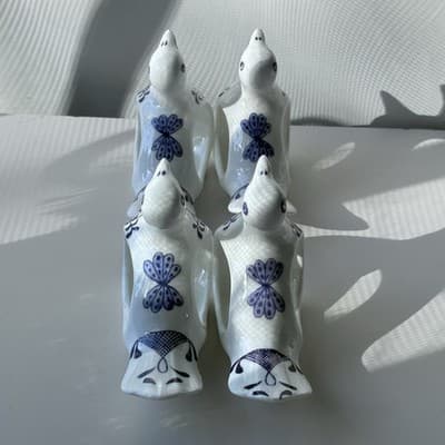 Vintage Bone China Blue And White Bird Napkin Ring Holders Set Of 4 Table Scape - Thumbnail 5