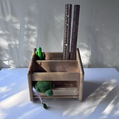 Vintage Solid Wood Desk Caddy Organizer Mail Holder Minimalist Natural Finish - Thumbnail 12