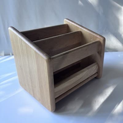 Vintage Solid Wood Desk Caddy Organizer Mail Holder Minimalist Natural Finish - Thumbnail 13