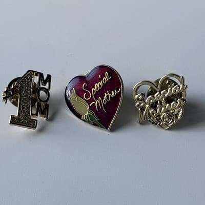 Vintage Special Mother #1 MOM Floral Enameled Gold Tone Pin Lot Of 3 Mothers Day - Thumbnail 2