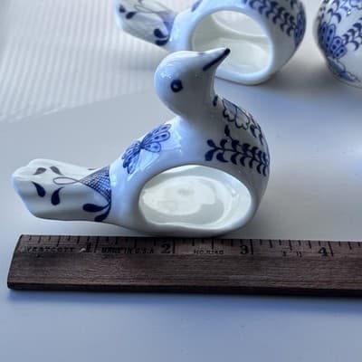 Vintage Bone China Blue And White Bird Napkin Ring Holders Set Of 4 Table Scape - Thumbnail 8