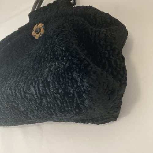 Vintage Atenti Doctor Hand Bag Purse Black Faux Fur Vintage Retro Style GLAM - Thumbnail 10