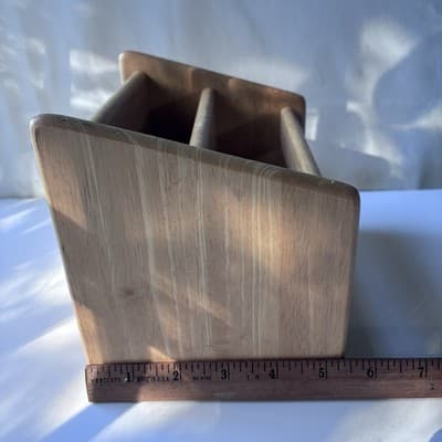 Vintage Solid Wood Desk Caddy Organizer Mail Holder Minimalist Natural Finish - Thumbnail 7