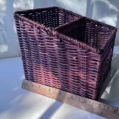 Vintage Wicker Rattan Desk Caddy Organizer Mail Holder Boho Retro Cottage - Thumbnail 5