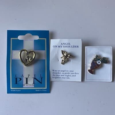 Vintage Lot Of Catholic Pins Communion Guardian Angel Holy Spirit Deadstock New!