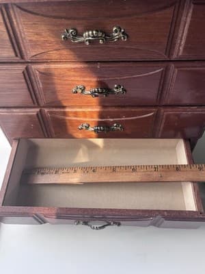 Vintage Wood Jewelry Box with 3 Drawers Flip Up Top With Mirror Approx 10X5X10.5 - Thumbnail 20
