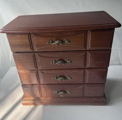 Vintage Wood Jewelry Box with 3 Drawers Flip Up Top With Mirror Approx 10X5X10.5 - Thumbnail 9