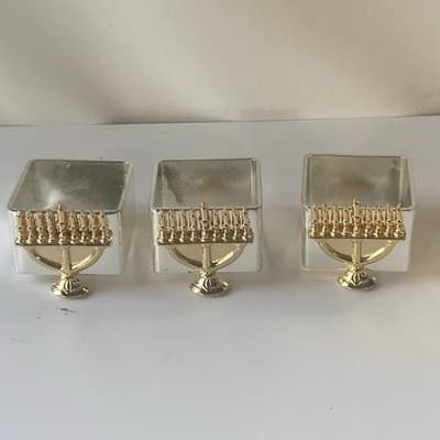Menorah Metal Napkin Rings Holders Set of 6 Gold and Silvertone READ DESCRIPTION - Thumbnail 8