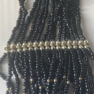 Vintage Black & Brass Multi Strand Seed Bead Necklace Statement Boho 14in Drop - Thumbnail 8