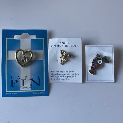 Vintage Lot Of Catholic Pins Communion Guardian Angel Holy Spirit Deadstock New! - Thumbnail 8