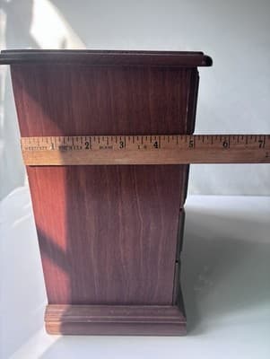 Vintage Wood Jewelry Box with 3 Drawers Flip Up Top With Mirror Approx 10X5X10.5 - Thumbnail 3
