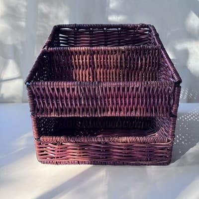 Vintage Wicker Rattan Desk Caddy Organizer Mail Holder Boho Retro Cottage - Thumbnail 12