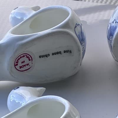 Vintage Bone China Blue And White Bird Napkin Ring Holders Set Of 4 Table Scape - Thumbnail 9