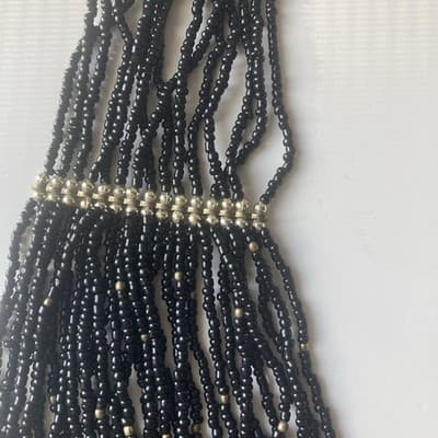 Vintage Black & Brass Multi Strand Seed Bead Necklace Statement Boho 14in Drop - Thumbnail 12