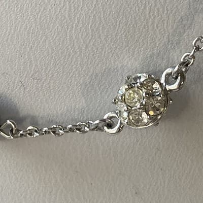 Vintage Nolan Miller Pave Crystals Faux Pearl Necklace Silver Tone TINSEL TOWN - Thumbnail 5