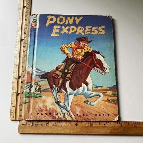 Vintage Hard Cover Pony Express Childrens Kids Book MCM Rand McNally Elf Book - Thumbnail 3