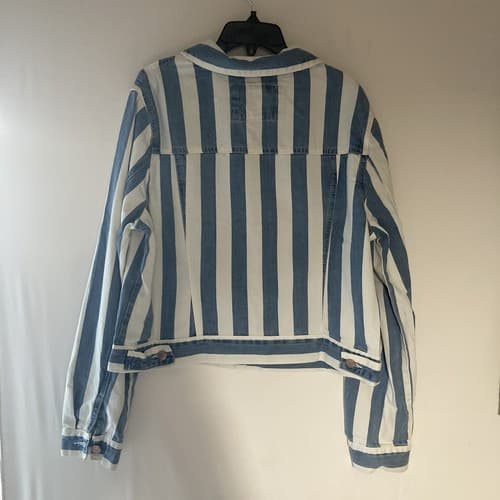 Forever 21 Plus Women’s Denim Jean Jacket Striped Cropped Size OX New With Tags - Thumbnail 11