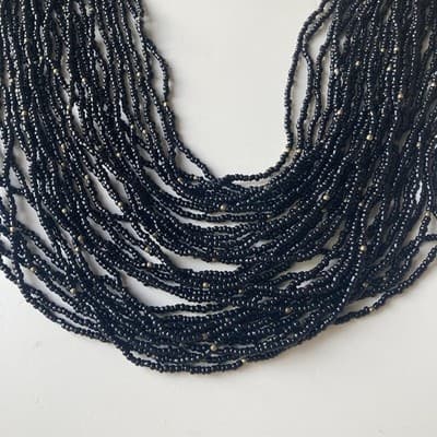 Vintage Black & Brass Multi Strand Seed Bead Necklace Statement Boho 14in Drop - Thumbnail 7