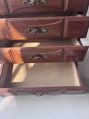 Vintage Wood Jewelry Box with 3 Drawers Flip Up Top With Mirror Approx 10X5X10.5 - Thumbnail 13