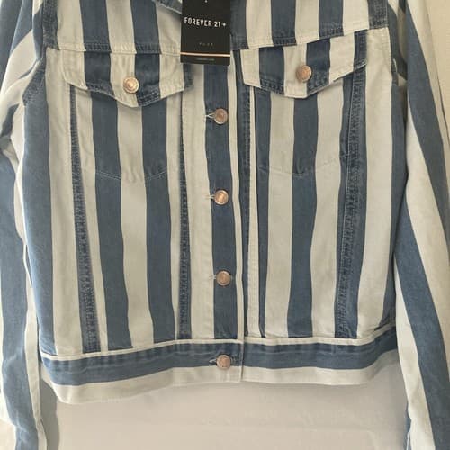 Forever 21 Plus Women’s Denim Jean Jacket Striped Cropped Size OX New With Tags - Thumbnail 3