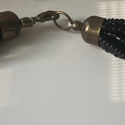 Vintage Black & Brass Multi Strand Seed Bead Necklace Statement Boho 14in Drop - Thumbnail 15