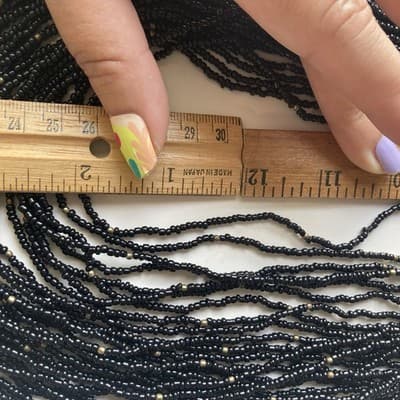 Vintage Black & Brass Multi Strand Seed Bead Necklace Statement Boho 14in Drop - Thumbnail 3