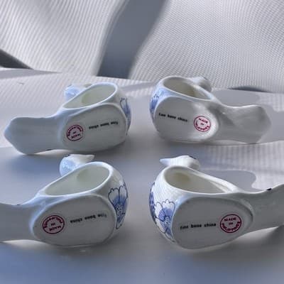 Vintage Bone China Blue And White Bird Napkin Ring Holders Set Of 4 Table Scape - Thumbnail 6