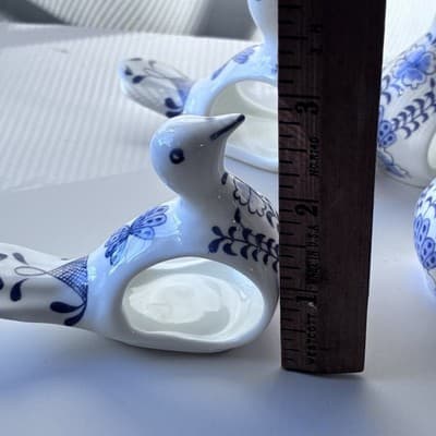 Vintage Bone China Blue And White Bird Napkin Ring Holders Set Of 4 Table Scape - Thumbnail 7