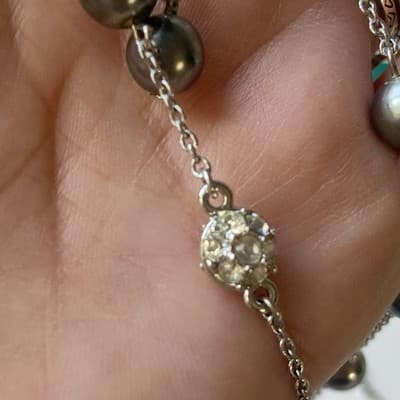 Vintage Nolan Miller Pave Crystals Faux Pearl Necklace Silver Tone TINSEL TOWN - Thumbnail 10
