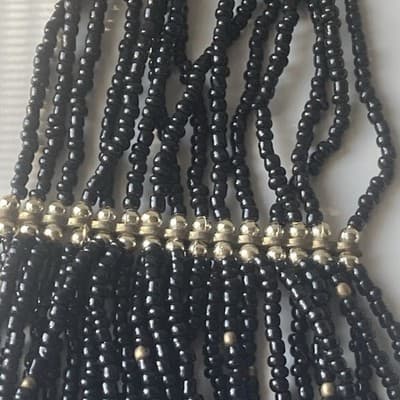 Vintage Black & Brass Multi Strand Seed Bead Necklace Statement Boho 14in Drop - Thumbnail 9