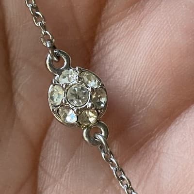 Vintage Nolan Miller Pave Crystals Faux Pearl Necklace Silver Tone TINSEL TOWN - Thumbnail 6
