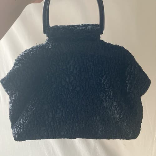 Vintage Atenti Doctor Hand Bag Purse Black Faux Fur Vintage Retro Style GLAM - Thumbnail 3