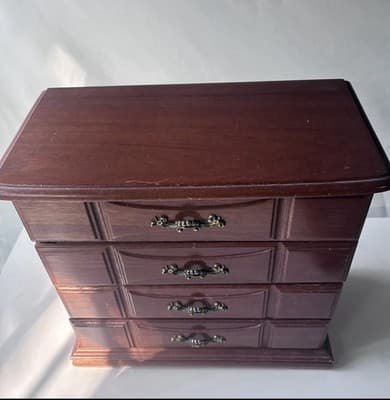 Vintage Wood Jewelry Box with 3 Drawers Flip Up Top With Mirror Approx 10X5X10.5 - Thumbnail 8