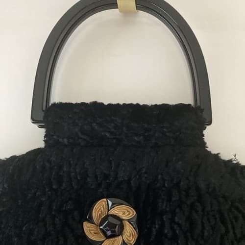 Vintage Atenti Doctor Hand Bag Purse Black Faux Fur Vintage Retro Style GLAM - Thumbnail 8