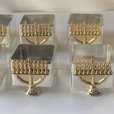 Menorah Metal Napkin Rings Holders Set of 6 Gold and Silvertone READ DESCRIPTION - Thumbnail 7