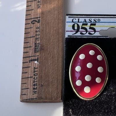 Vintage Deadstock Enameled Red Polka dot Earrings Pierced On Card 80s 90s Retro - Thumbnail 2