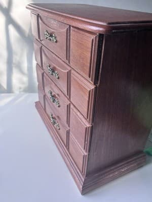 Vintage Wood Jewelry Box with 3 Drawers Flip Up Top With Mirror Approx 10X5X10.5 - Thumbnail 17