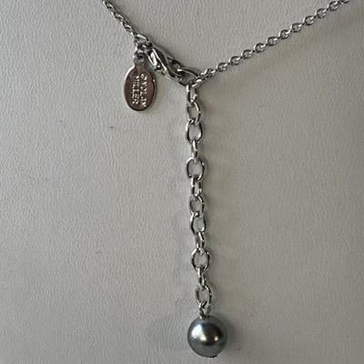 Vintage Nolan Miller Pave Crystals Faux Pearl Necklace Silver Tone TINSEL TOWN - Thumbnail 7