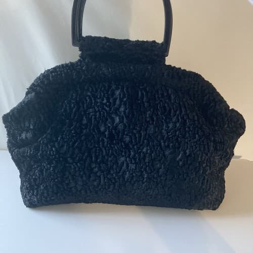 Vintage Atenti Doctor Hand Bag Purse Black Faux Fur Vintage Retro Style GLAM - Thumbnail 20